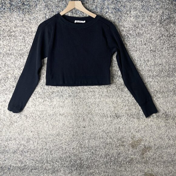 T Alexander Wang Sweater Womens XS Black Ribbed Crop Pullover Long Sleeve Top - Picture 1 of 8